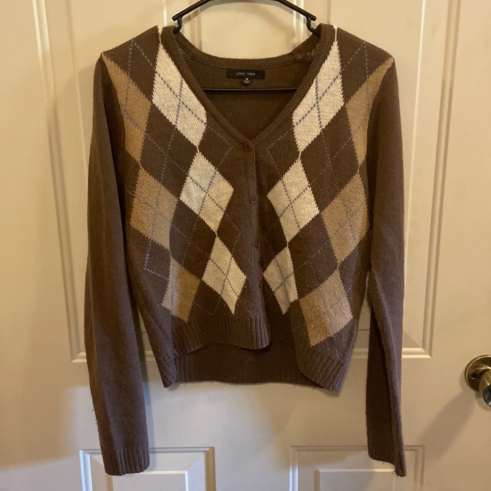 Brown Argyle Cardigan